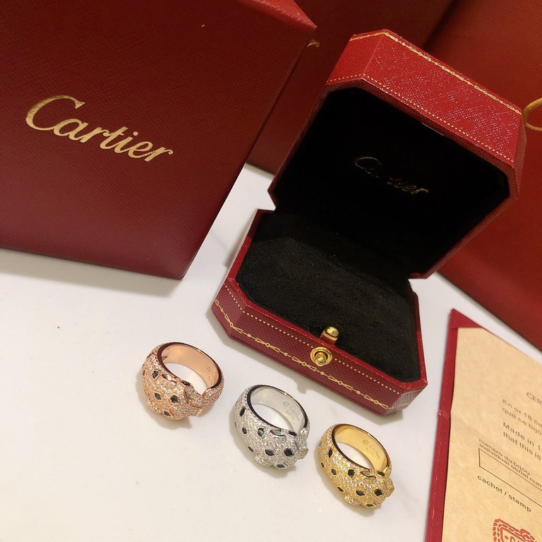 Cartier Cartier Leopard Collection Full of diamonds Spotted leopard open-end ring Selected German imported s925 sterling silver material plated with thick gold Super fine work The highest version on the market Rose gold 