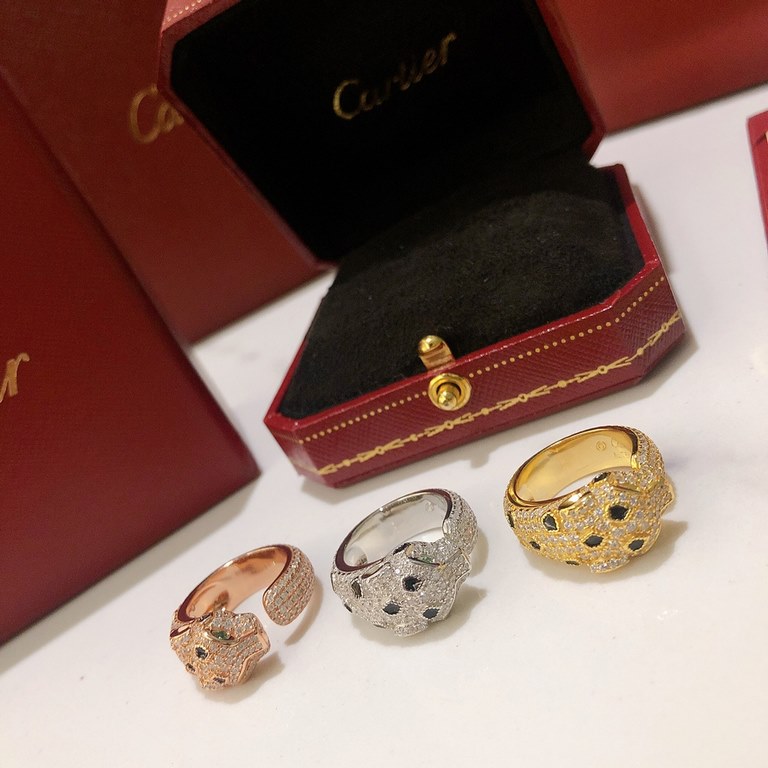 Cartier Cartier Leopard Collection Full of diamonds Spotted leopard open-end ring Selected German imported s925 sterling silver material plated with thick gold Super fine work The highest version on the market Rose gold 