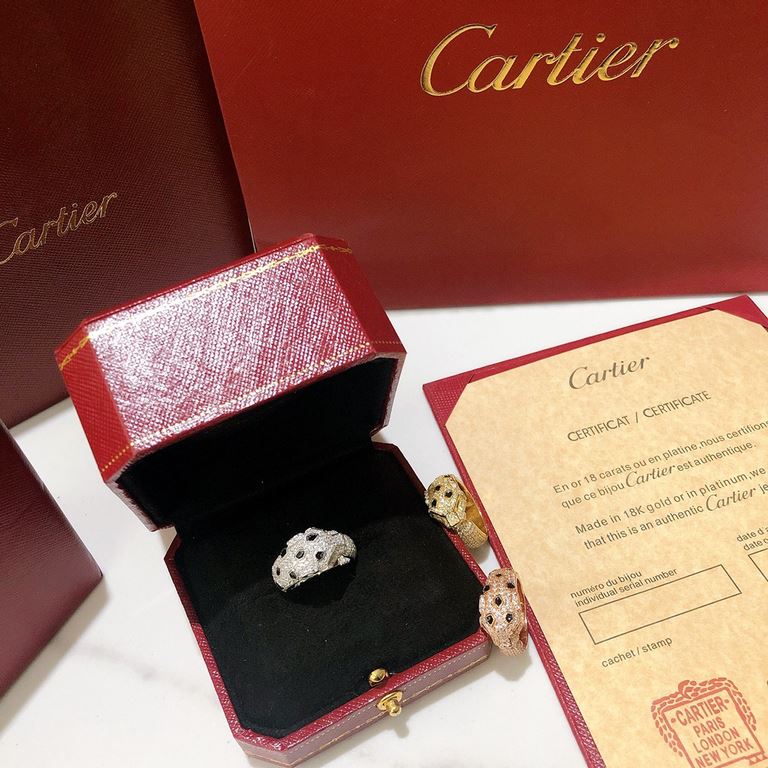 Cartier Cartier Leopard Collection Full of diamonds Spotted leopard open-end ring Selected German imported s925 sterling silver material plated with thick gold Super fine work The highest version on the market Rose gold 