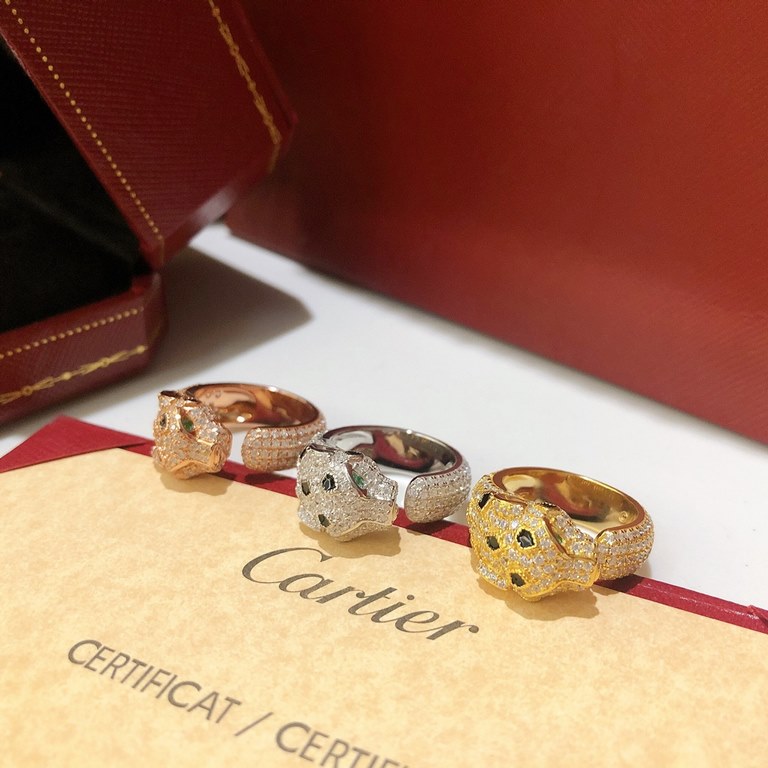 Cartier Cartier Leopard Collection Full of diamonds Spotted leopard open-end ring Selected German imported s925 sterling silver material plated with thick gold Super fine work The highest version on the market Rose gold 