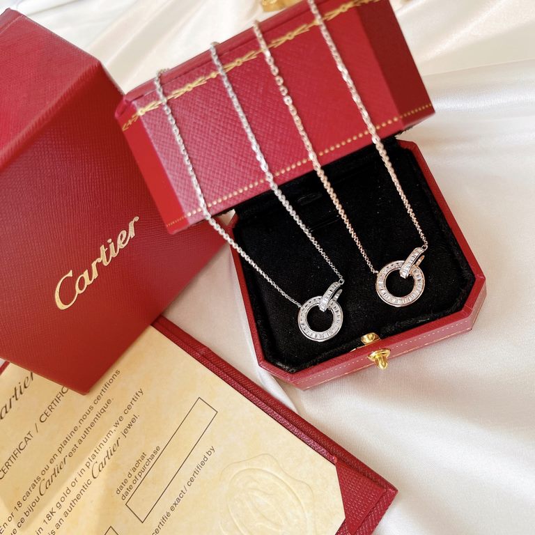 Cartier Cartier new Love series row diamonds double ring necklace Selected Germany imported s925 sterling silver material plating thick gold using 5a grade high carbon diamonds The highest version of the market need not 