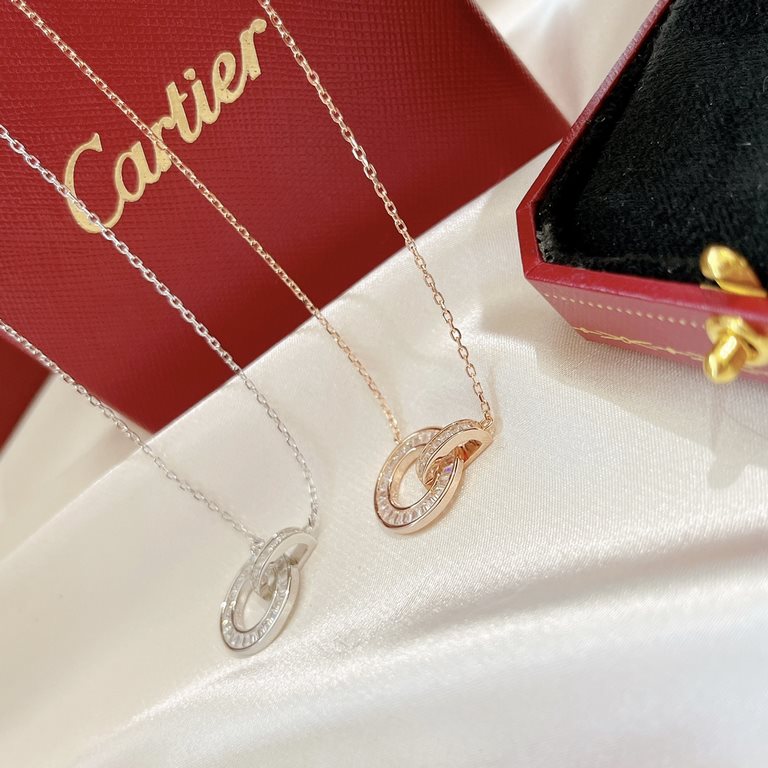 Cartier Cartier new Love series row diamonds double ring necklace Selected Germany imported s925 sterling silver material plating thick gold using 5a grade high carbon diamonds The highest version of the market need not 