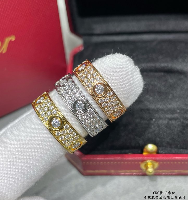 V gold plated with 1.0 micronized gold Size 6.7.8.10.11. cartier wide with main diamond CNC full star ring   refraction visible to the naked eye   very time consuming to make the goods toxic Recommended!