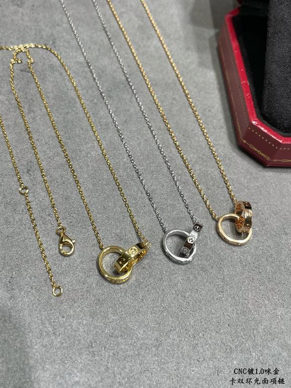 V gold plating 1.0 imitation gold Cartier classic CNC double ring glossy necklace    high-end customized    look at the chain plate to see the engraving, and then look at the workmanship Original replica into the counter