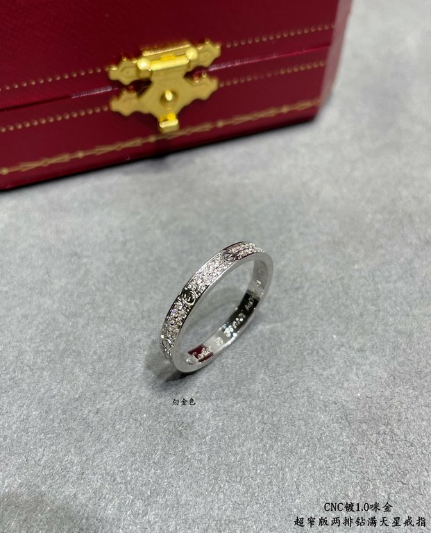 V gold plated with micronized gold Size 5678 Cartier CNC narrow two rows of diamonds full star ring   Each stone on the ring is hand-set Refractive refractive index is visible to the naked eye   V gold material plated wi