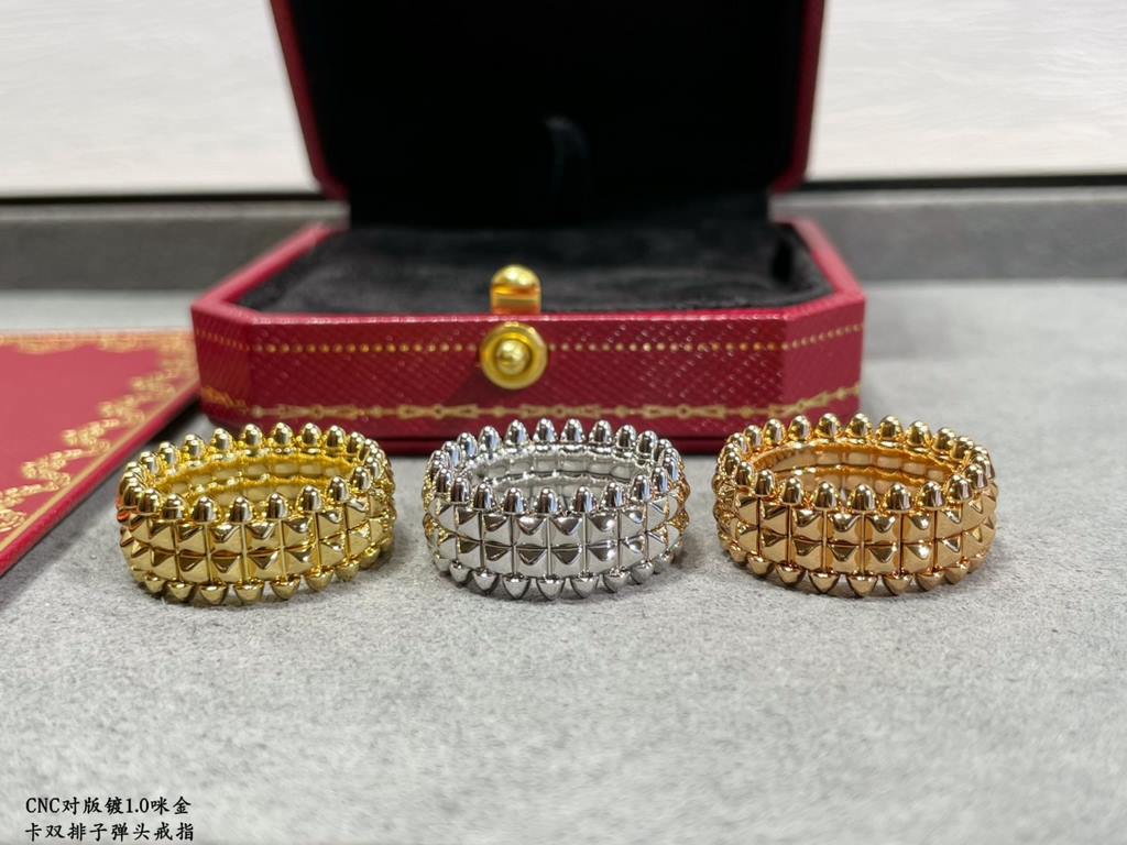 V gold plated 1.0 imitation gold code 678 Pair Edition Cartier CNC Double Row Bullet Ring   The most popular one ring     The two sides of the small willow nails can be free to sway, very personalized one. Eternal classi