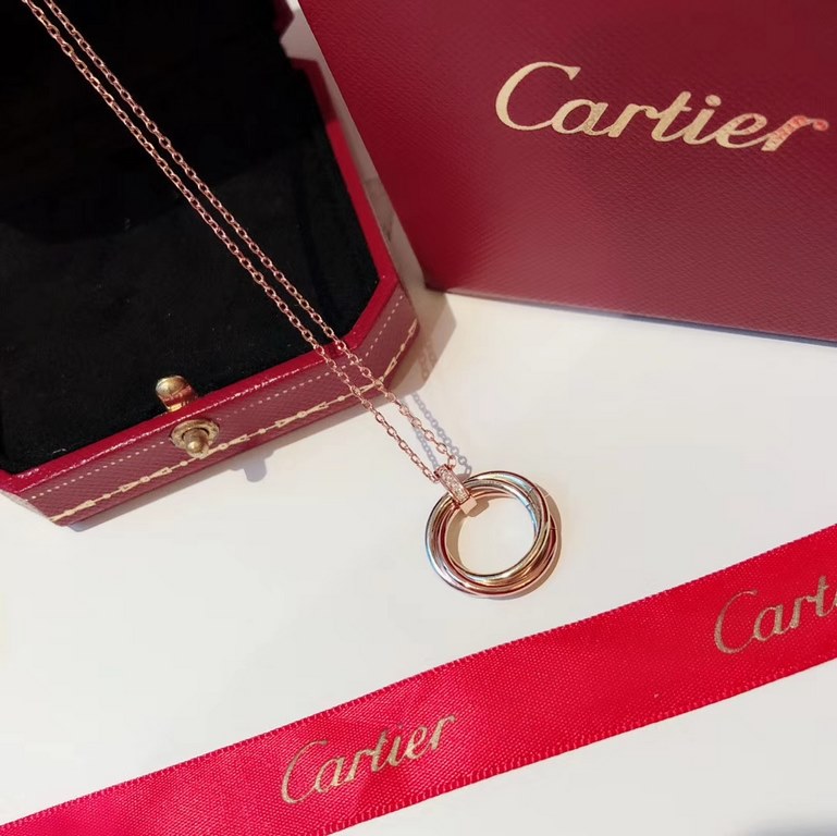 Cartier Cartier Trinity Collection Tricolor gold three rings necklace classic durable match Selected Germany imported s925 sterling silver material plating ultra-thick gold authentic consistent rose gold super versatile 