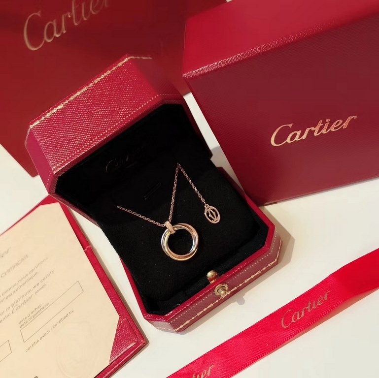 Cartier Cartier Trinity Collection Tricolor gold three rings necklace classic durable match Selected Germany imported s925 sterling silver material plating ultra-thick gold authentic consistent rose gold super versatile 