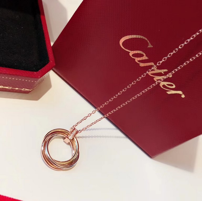 Cartier Cartier Trinity Collection Tricolor gold three rings necklace classic durable match Selected Germany imported s925 sterling silver material plating ultra-thick gold authentic consistent rose gold super versatile 