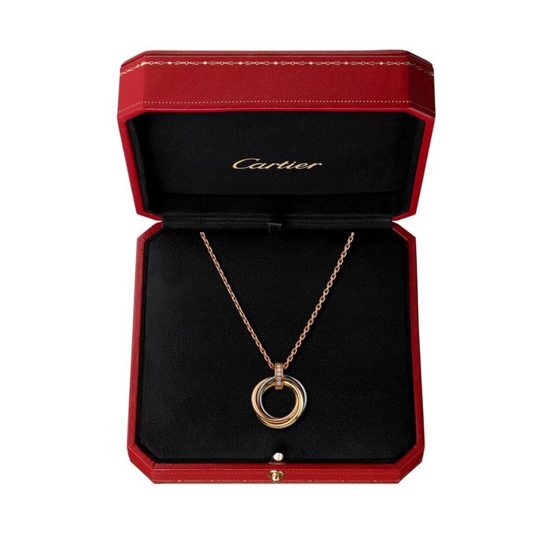 Cartier Cartier Trinity Collection Tricolor gold three rings necklace classic durable match Selected Germany imported s925 sterling silver material plating ultra-thick gold authentic consistent rose gold super versatile 