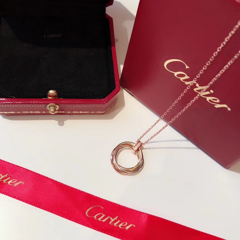 Cartier Cartier Trinity Collection Tricolor gold three rings necklace classic durable match Selected Germany imported s925 sterling silver material plating ultra-thick gold authentic consistent rose gold super versatile 