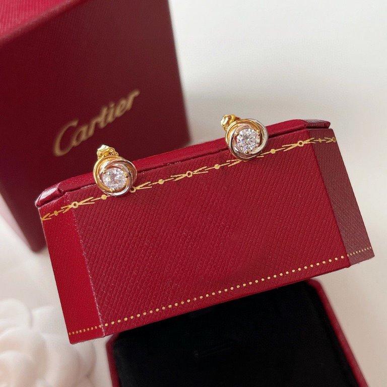 Cartier Cartier tri-color solitaire   earrings   Trinity de cartier collection High-end customization Advanced color separation plating craft exquisite top s925 sterling silver material does not fade and not allergic to 