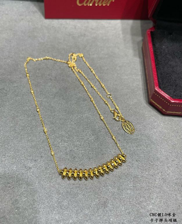 V gold plated 1.0 imitation gold Cartier CNC bullet necklace    The two sides of the small willow nails can be free to shake, very personalized one. Eternal classic Very hot in recent years High-end Micro-setting materia