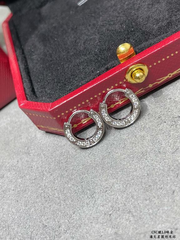 V gold plated 1.0 micro gold CNC high version Cartier LOVE full star round earrings. High-end customization    Look at the engraving, and then look at the workmanship Original reproduction into the counter without pressu