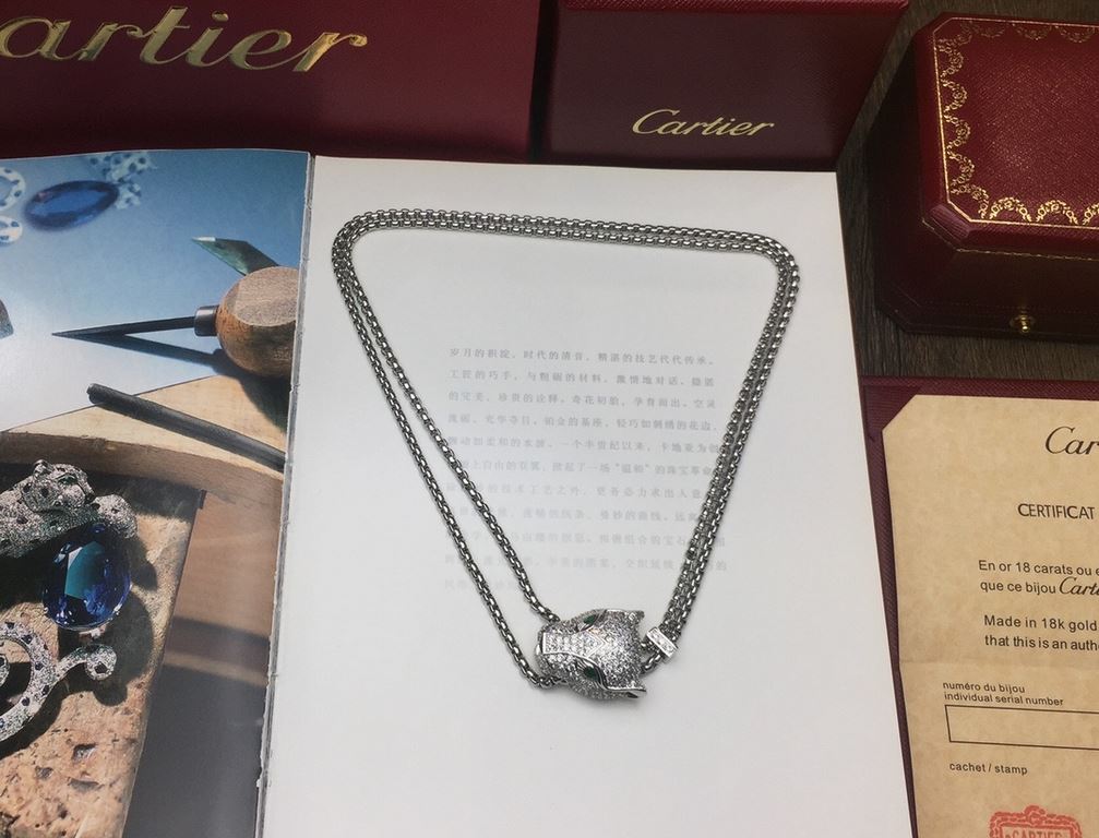 Luxurious leopard head necklace] Cartier Cartier [shhh] [shhh] 11 leopard full diamonds Necklace shipping    Classic aristocratic style, luxury full diamonds leopard head design    Exclusive real shot   Asian gold platin