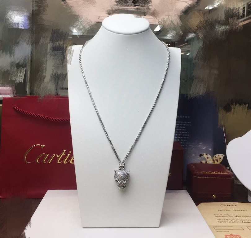 Luxurious leopard head necklace] Cartier Cartier [shhh] [shhh] 11 leopard full diamonds Necklace shipping    Classic aristocratic style, luxury full diamonds leopard head design    Exclusive real shot   Asian gold platin