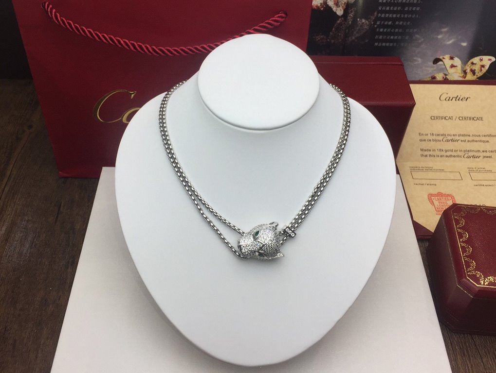 Luxurious leopard head necklace] Cartier Cartier [shhh] [shhh] 11 leopard full diamonds Necklace shipping    Classic aristocratic style, luxury full diamonds leopard head design    Exclusive real shot   Asian gold platin