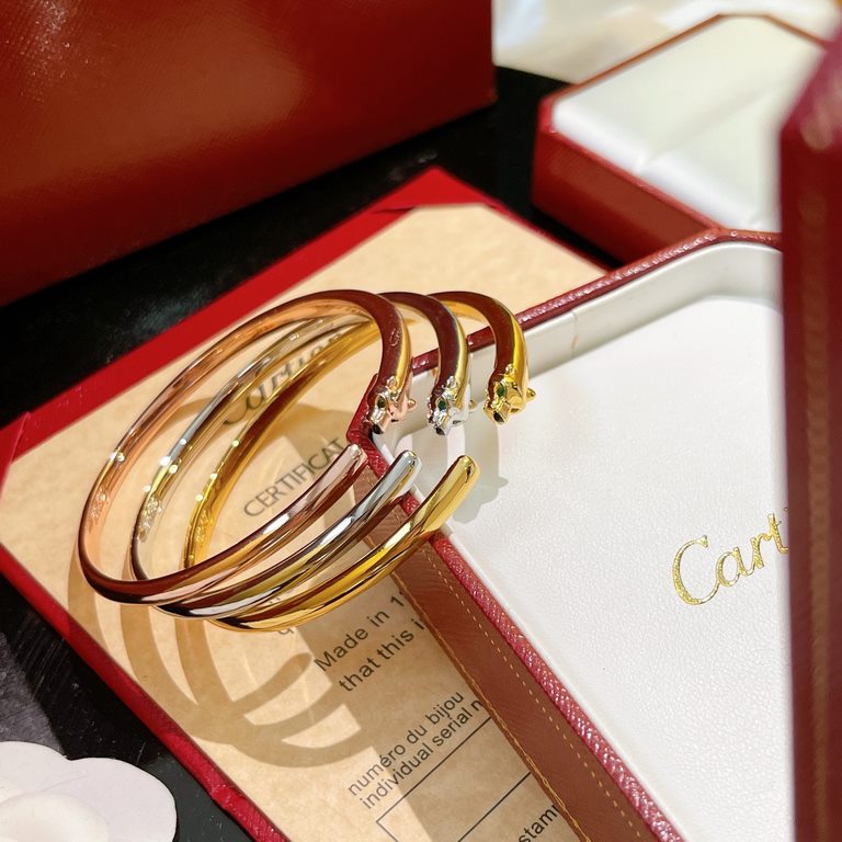 Sterling Silver OEM version Cartier Cartier New Classic Timeless Leopard Polished Leopard Narrow Edition Leopard Bracelet Selected Germany imported S925 material plating imitation gold 20g weight Super fine work The high