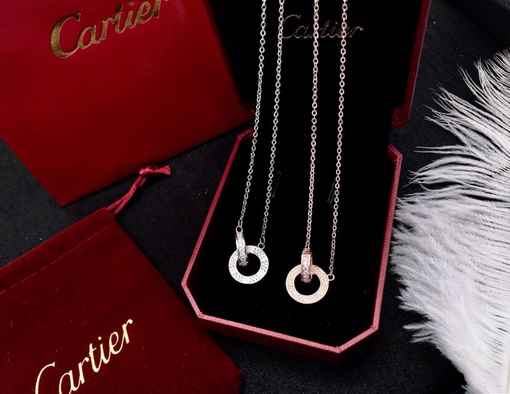 Cartier Cartier Love double ring full of diamonds necklace  S925 silver plated 18k gold  White gold rose gold Cartier single ring full of diamonds inlaid Double ring interlocked to represent the fidelity and commitment o