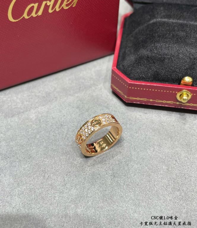 V gold plated with 1.0 micronized gold Size 678 Cartier wide no main diamond CNC full star ring   Every stone on the ring is hand set Refractive index visible to the naked eye   Very time consuming to make Toxic Recommen