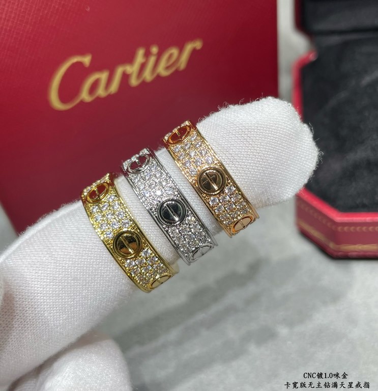 V gold plated with 1.0 micronized gold Size 678 Cartier wide no main diamond CNC full star ring   Every stone on the ring is hand set Refractive index visible to the naked eye   Very time consuming to make Toxic Recommen