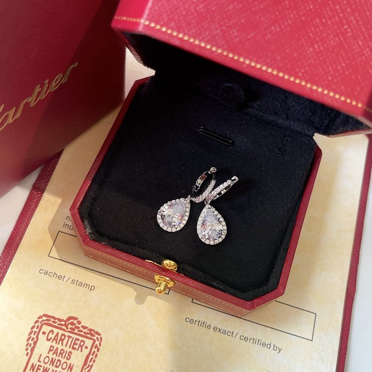 Cartier   Water drop earrings earrings one to one to create a sterling silver needle U.S. goods   main stone water drop senior simulation diamonds is the perfect interpretation of the classic and fashion, with a strong a