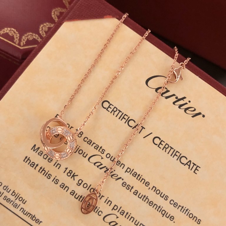 Beautiful   Cartier Necklace Classic Love full diamonds big cake double ring necklace. It took nearly  4  months to finally ship perfectly! Classic big brand work, the round cake, screws, full of diamonds in one, one sid