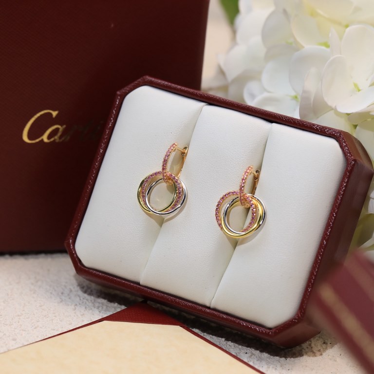 Cartier pink diamond tri-color triple hoop earrings in S925 sterling silver, precision version With logo