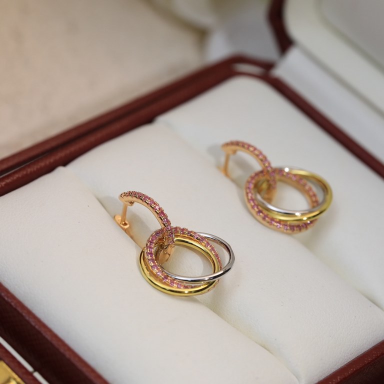 Cartier pink diamond tri-color triple hoop earrings in S925 sterling silver, precision version With logo