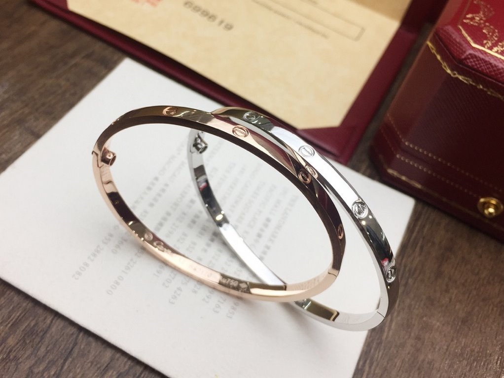 Cartier Cartier official website latest release    fire narrow version of the LOVE bracelet   imported gold plating 18k rose gold  white gold high-end customized without diamonds paragraph screws bracelet       top craft