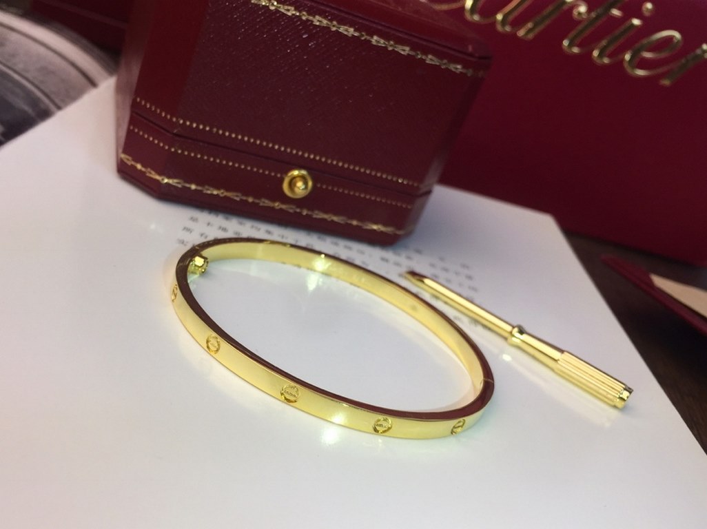 Cartier Cartier official website latest release    fire narrow version of the LOVE bracelet   imported gold plating 18k rose gold  white gold high-end customized without diamonds paragraph screws bracelet       top craft