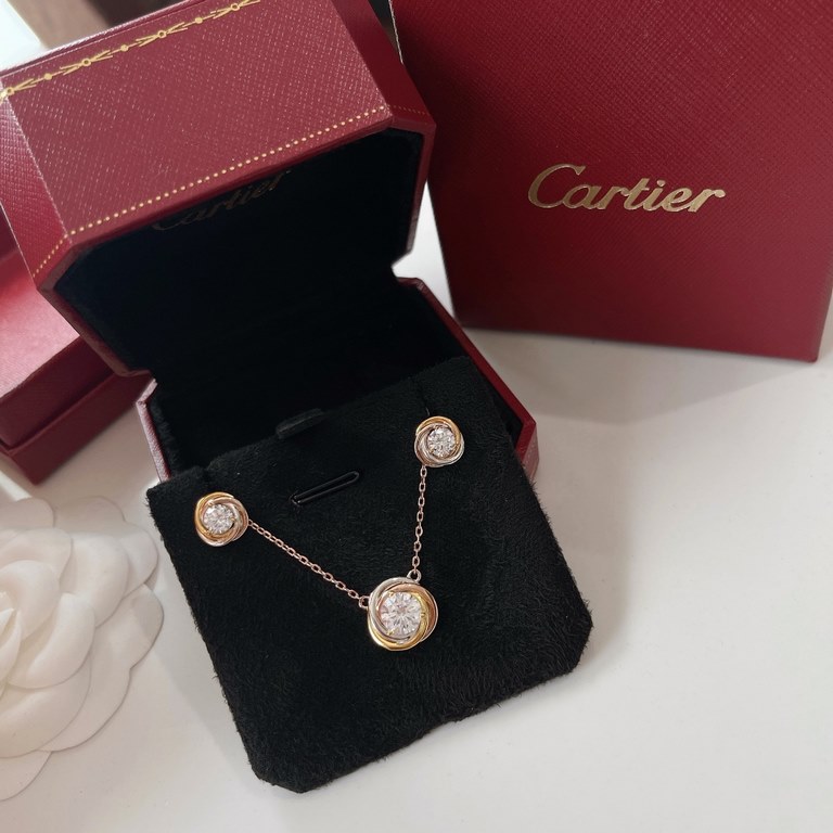 Gift Idea Cartier Cartier Tricolor solitaire   Necklace and earrings Trinity de cartier series High-end customization Advanced color separation plating craft exquisite top s925 sterling silver material does not fade and 