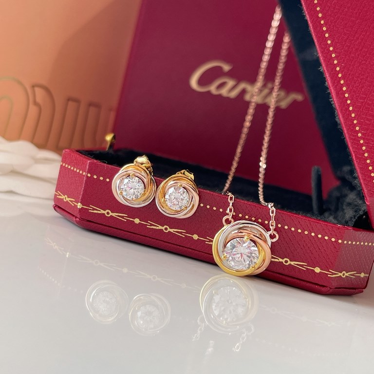 Gift Idea Cartier Cartier Tricolor solitaire   Necklace and earrings Trinity de cartier series High-end customization Advanced color separation plating craft exquisite top s925 sterling silver material does not fade and 