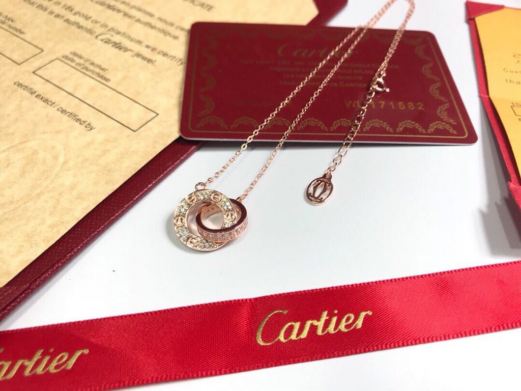 Cartier Cartier Love double ring full of diamonds necklace  S925 silver plated 18k gold  White gold rose gold Cartier single ring full of diamonds inlaid Double ring interlocked to represent the fidelity and commitment o