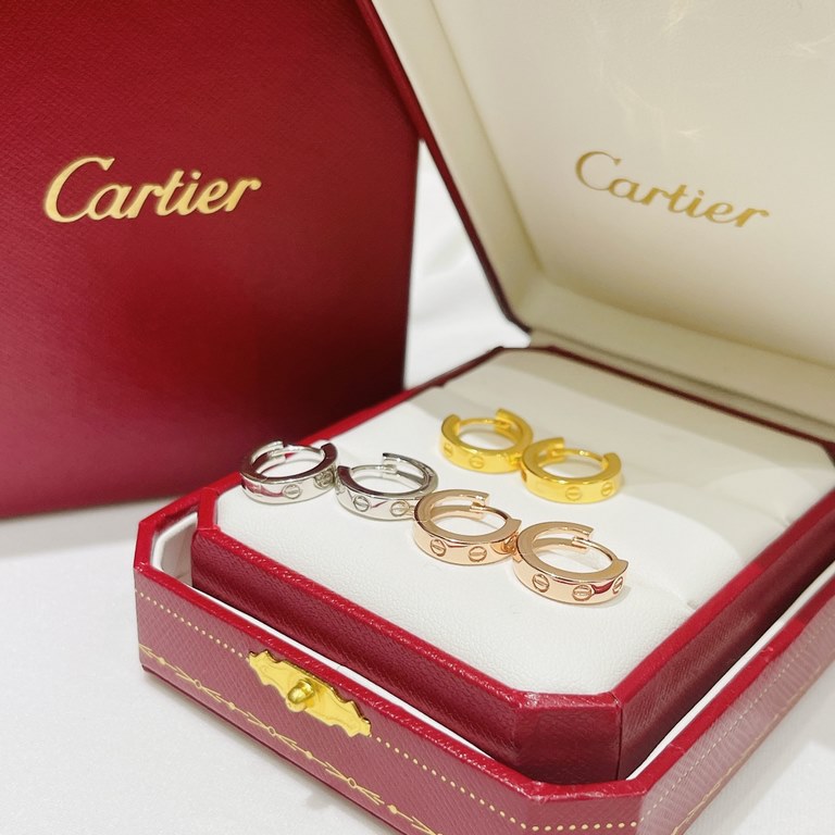 B855  Cartier Cartier Love Series 22s New Polished Screw Stamped Earrings Sterling Silver Small Earrings Minimalist Series Earrings Very Generous Slim Face High-end Imported s925 Sterling Silver Electroplated with Thick 