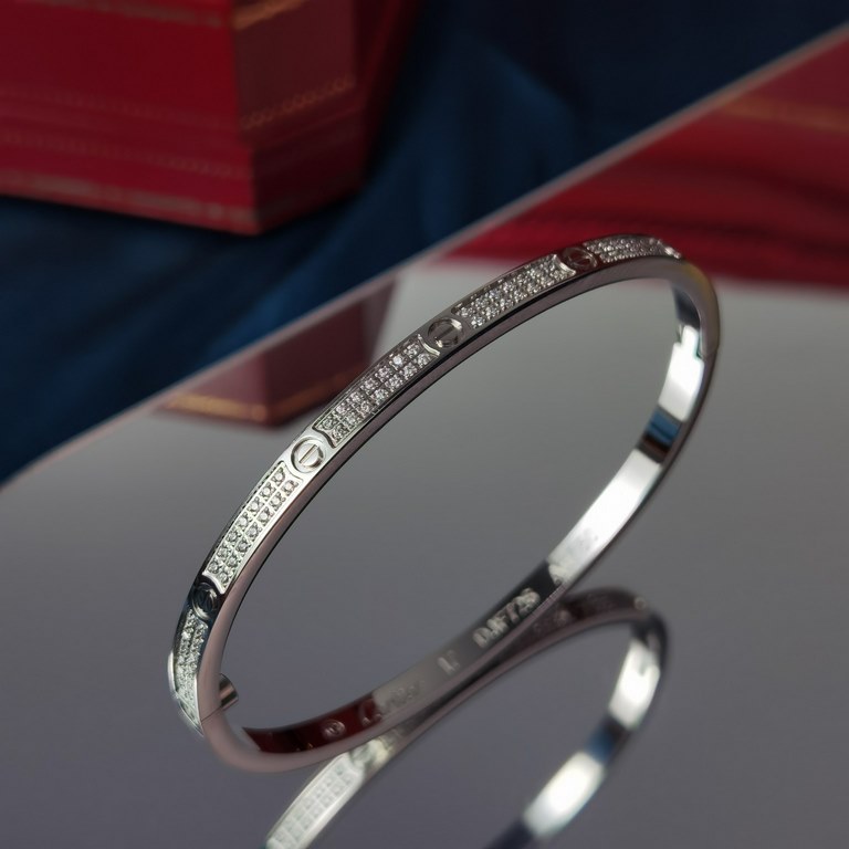 Cartier Cartier official website latest release explosive narrow version of LOVE carved CNV full star bracelet electroplated 18k rose gold  white gold inlaid simulation of high-carbon diamonds high-end customized full-di