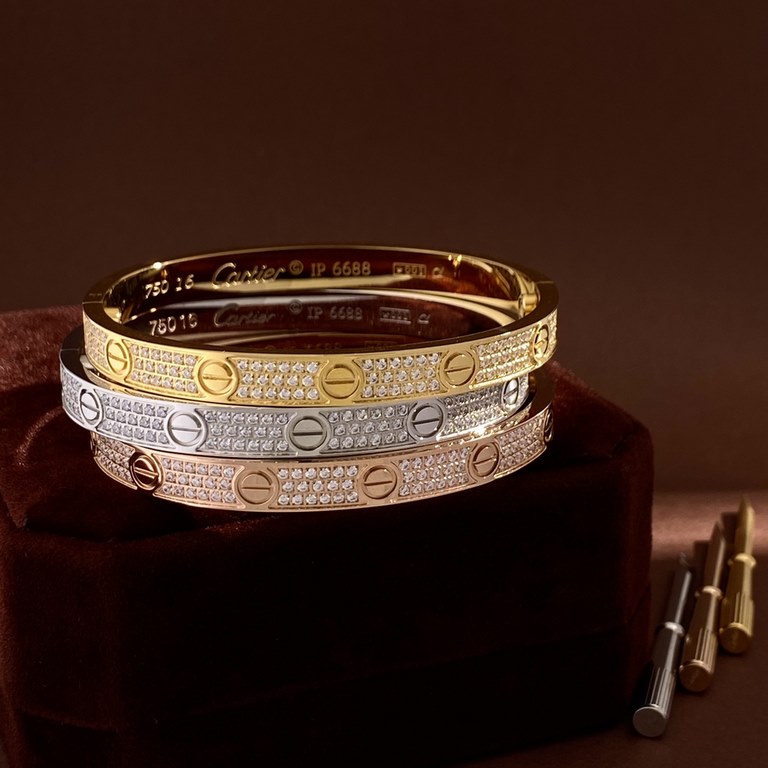 Cartier full star three rows of diamonds full nail five generations of screwdriver bracelet Titanium steel material plating 18k gold rose gold steel color never lose color gold and silver rose 3 colorsBracelet size16.17.