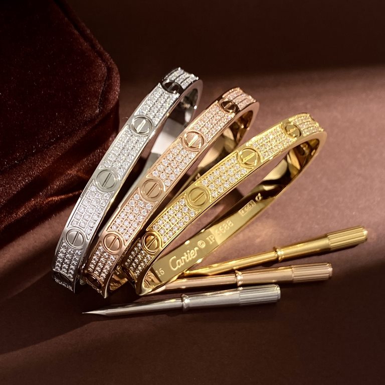 Cartier full star three rows of diamonds full nail five generations of screwdriver bracelet Titanium steel material plating 18k gold rose gold steel color never lose color gold and silver rose 3 colorsBracelet size16.17.