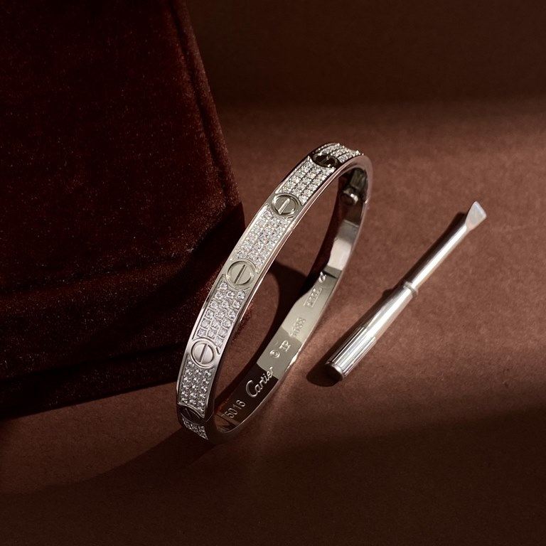 Cartier full star three rows of diamonds full nail five generations of screwdriver bracelet Titanium steel material plating 18k gold rose gold steel color never lose color gold and silver rose 3 colorsBracelet size16.17.