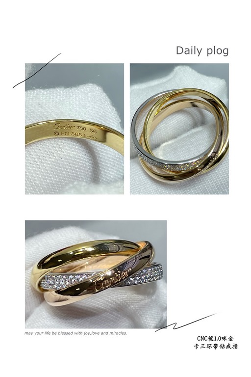 V gold material Yardage 678. cartier three ring with diamonds ring   manually a   ring embracing inlay Perfect interpretation of symmetrical aesthetics Elegant and generous. The ring support Smooth ring arm Wear a high d