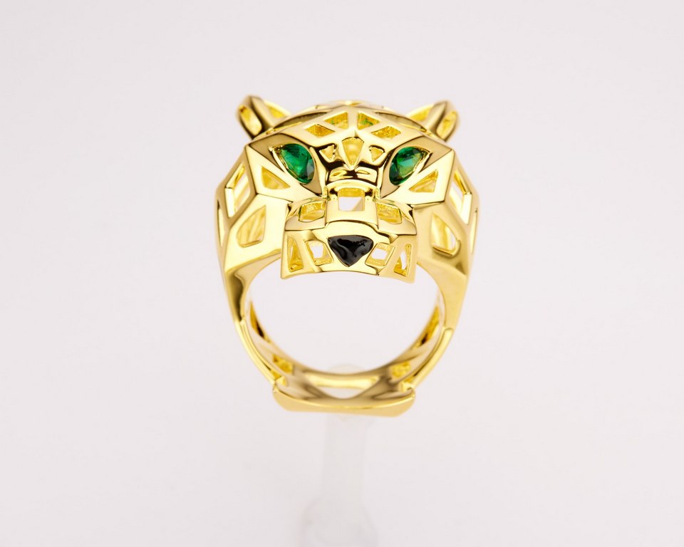 Cartier Leopard Head Skeletonized Leopard Head Men's Ring in Asian Gold, European and American style for men and women. American code 6-7-8-9-