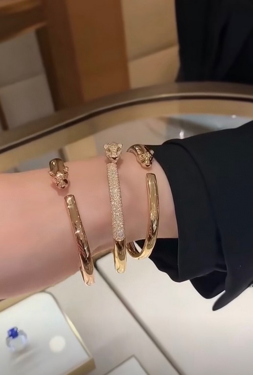 Cartier New Classic Timeless Leopard Collection Full of Diamonds Narrow Leopard Bracelet Selected V Gold Material Electroplated Micronized Ultra-fine workmanship Highest version on the market Rose Gold Platinum Yellow Go