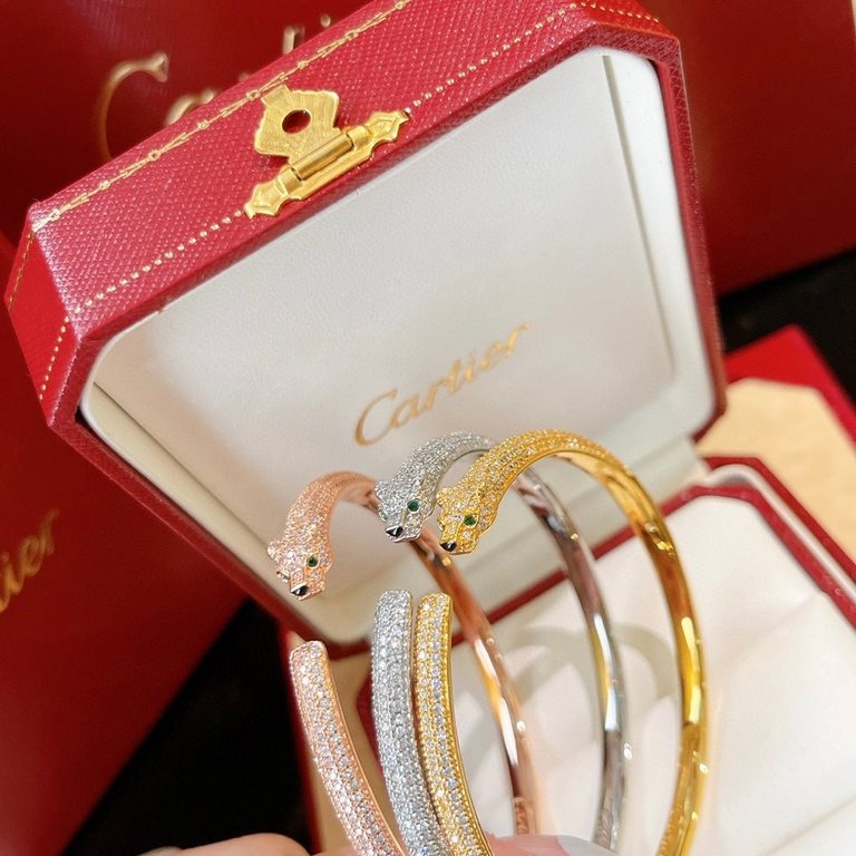 Cartier New Classic Timeless Leopard Collection Full of Diamonds Narrow Leopard Bracelet Selected V Gold Material Electroplated Micronized Ultra-fine workmanship Highest version on the market Rose Gold Platinum Yellow Go