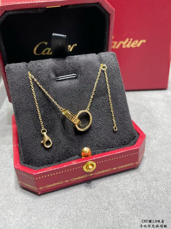 V gold plating 1.0 imitation gold Cartier classic CNC double ring glossy necklace    high-end customized    look at the chain plate to see the engraving, and then look at the workmanship Original replica into the counter