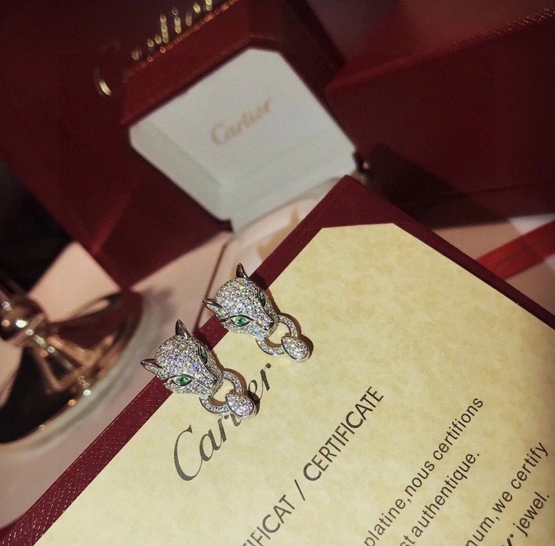 Cartier Brand New Bully High-End Leopard Earrings Made of High-End V Gold Plated Mimic Gold Handmade micro-setting process! Customized original High-end plating and polishing   High-grade atmosphere     Atmosphere upscal