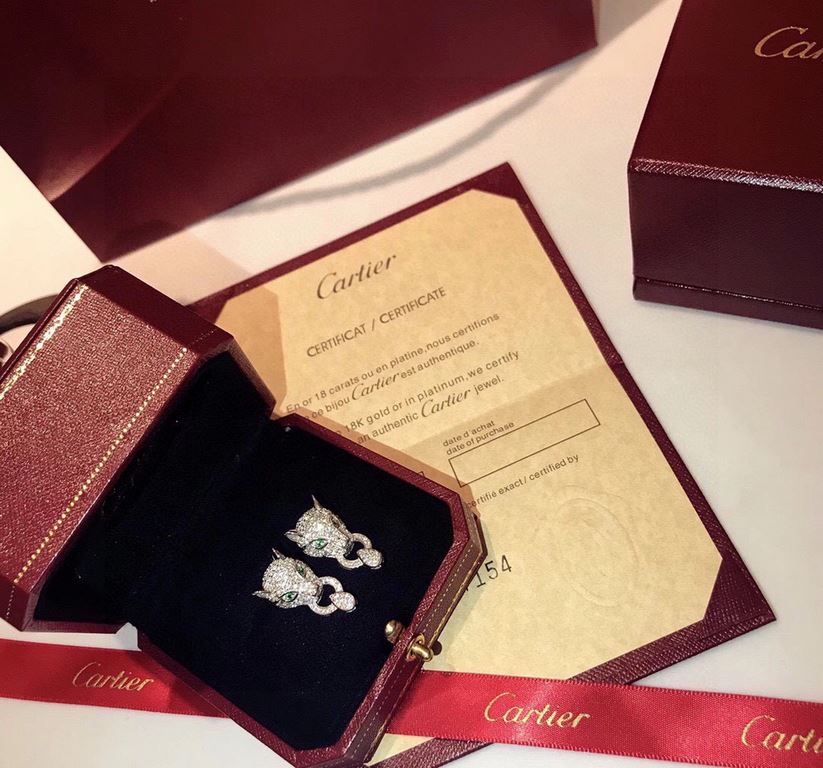 Cartier Brand New Bully High-End Leopard Earrings Made of High-End V Gold Plated Mimic Gold Handmade micro-setting process! Customized original High-end plating and polishing   High-grade atmosphere     Atmosphere upscal