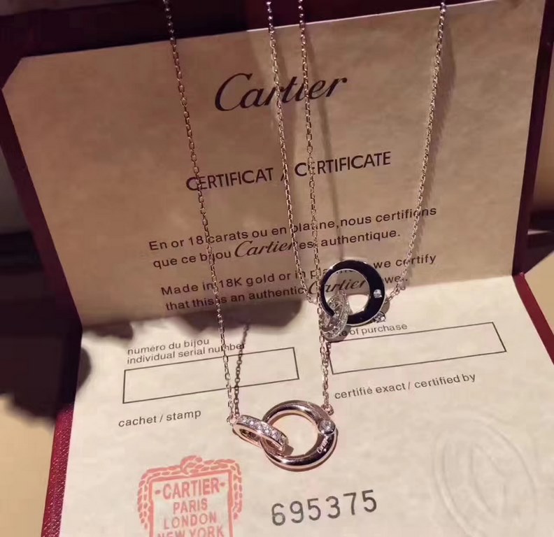 Cartier Double Ring Necklace   Two by two, to death, like you love each other   High quality Look at the details   New Cartier new crescent moon   double ring necklace   one side with a diamond clear wordmark  Selected G