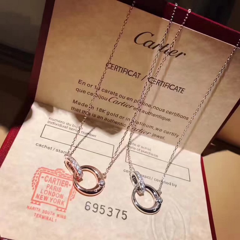 Cartier Double Ring Necklace   Two by two, to death, like you love each other   High quality Look at the details   New Cartier new crescent moon   double ring necklace   one side with a diamond clear wordmark  Selected G