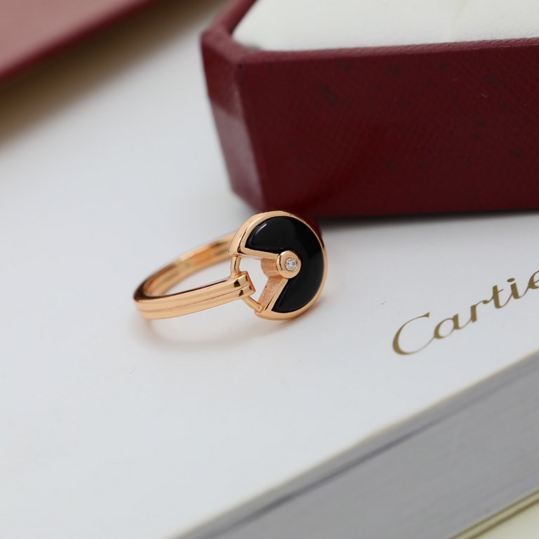 Cartier Amulette ring Inlaid with black onyx S925 sterling silver Engraved logo Plated 18k champagne gold color [Finished sterling silver version]   [925] Cartier Amulette ring ! Cartier Amulette de Cartier collection. A