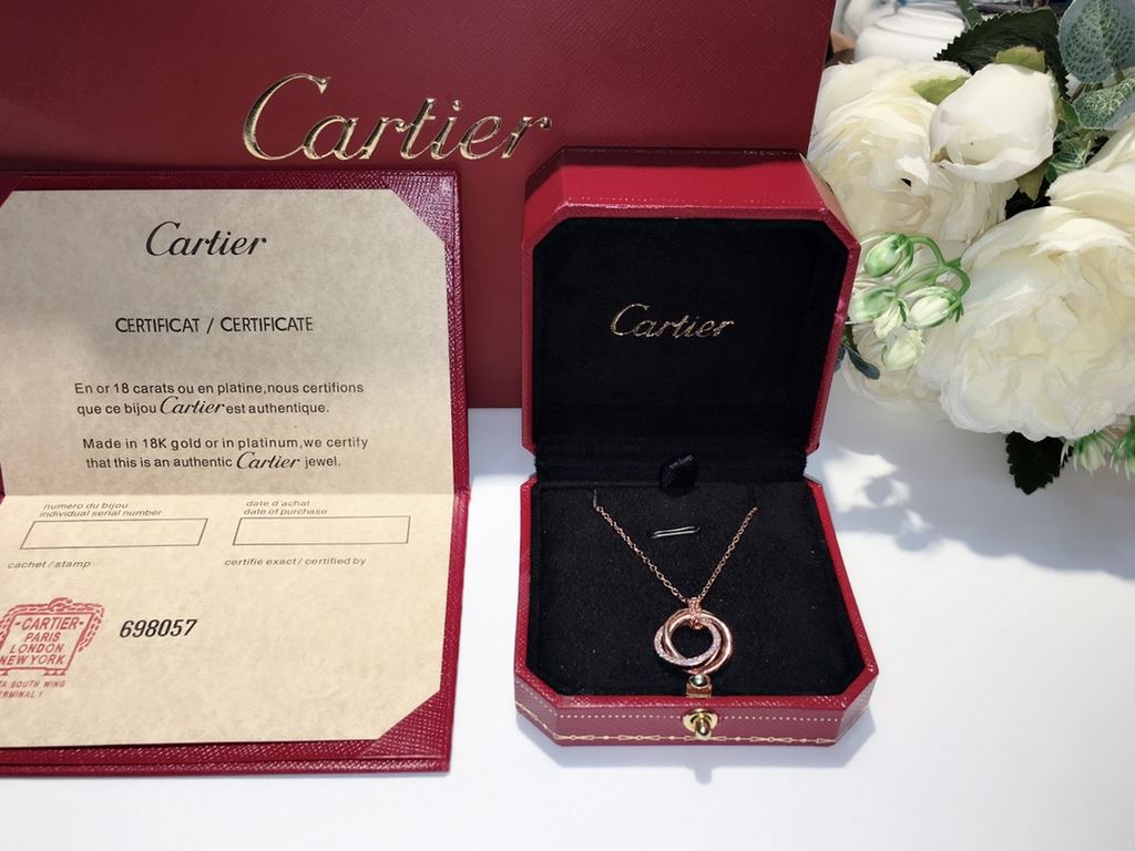 Cartier new three rings necklace with diamonds, S925 silver, end chain with original Logo, fine accessories, necklace